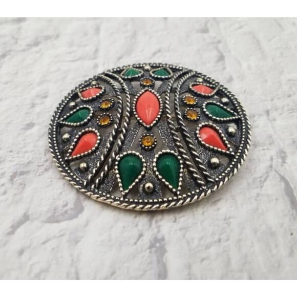 Vintage Emmons Convertible Brooch Pendant – Faux Coral  & Jade – Boho Book Piece - Picture 7 of 10
